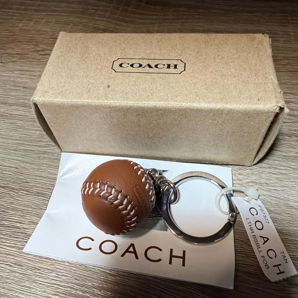 Authentic Coach Brown Leather Baseball Keychain